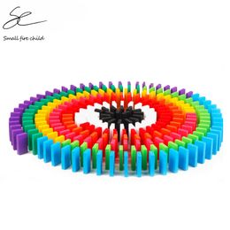 Blocks Kids 100300500pcs Children Colour Sort Rainbow Wood Domino Kits Early Bright Dominoes Games Educational Toys Gift 230907