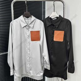 Spring/Fall Lowe Coat Women's T-shirt High quality acetate fabric leather pocket long sleeve shirt