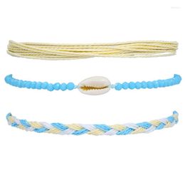 Charm Bracelets 3PCS Waterproof Bracelet Fashion Casual Ocean Style Shell Wax Colourful Beaded Hand Woven Adjustable Length Fem