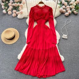 Casual Dresses Elegant Women Dress Summer 2023 Bubble Long-sleeved Holiday Beach Designer Clothing Chiffon Fashion Maxi