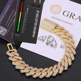 Plated Diamond Gold Vvs Fine Jewellery Silver Hip Men Sterling Bracelet 3 Rows Hop Moissanite 20mm Cuban Link 925 Eoiim