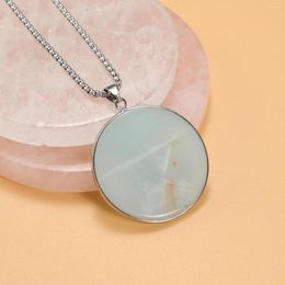 Pendant Necklaces Natural Stone Necklace Sliver Plated Flat Round Amazonite Stainless Steel Chain For Women Jewellery Party Gifts