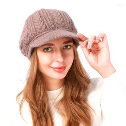 Visors Women Thick Woollen Berets Hats Baseball Cap Fleece Lining Keep Warm Knitted Outdoor Versatile Winter Casual Solid Colour Hat