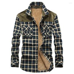 Men's Casual Shirts Winter Fleece Plaid Men Cotton Long Sleeve Camisa Masculina Thick Warm Autumn Flannel Military