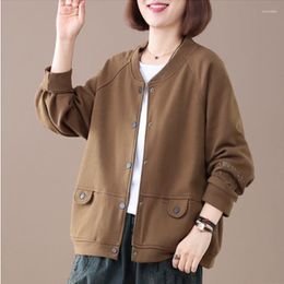 Women's Hoodies Korean Style Loose Solid Color Simple Women Coat Temperament Casual All-Match Sweatshirt Autumn Fashion Single-breasted Tops