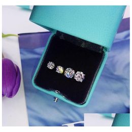 Stud Classical Six Claw Stud Earrings Simple Fashion Jewelry Solitaire 100% 925 Sterling Sier Round Cut White Moissanite Cz Diamond Ge Dhvmq