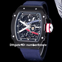 RM67-02 Automatic Winding Mens Watch Black Stainless steel Skeleton Dial Swiss Tonneau Wristwatch Sapphire Crystal Sport Waterproof Sports Watches 14 Colors