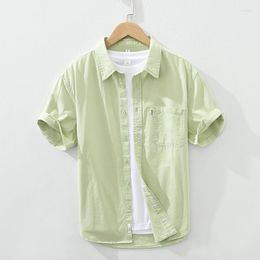 Camicie casual da uomo moda verde chiaro abbigliamento da lavoro manica corta primavera estate teenager abbottonatura giapponese streetwear uomo 2023