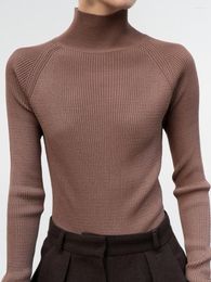 Women's Sweaters Stretch Slim Sweater Rib Long Sleeve Half Turtleneck Solid Color Temperament Female Knit Bottoming Tops