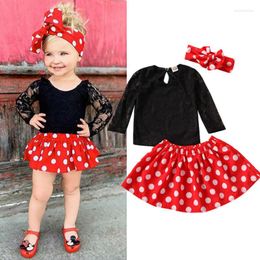 Clothing Sets Born Kid Baby Girl Clothes Round Neck Long Sleeve Soild Top T-shirt Polka Dot Skirts 2pc Toddler Girls Cotton Outfit