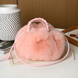 Evening Bags MBTI Sweet Handbags for Women Pink Messenger Bag Trendyol Cute Lady Casual Furry Kawaii Japanese Cotton Shoulder Bag 230906