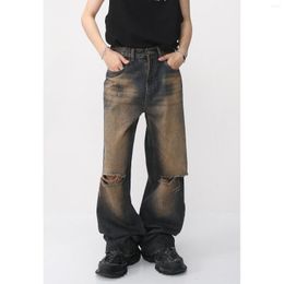 Men's Jeans 2023 Summer Metal Button Hole Fashion Trend Casual Pants Loose Retro Streetwear Blue Colour Trousers S-XL