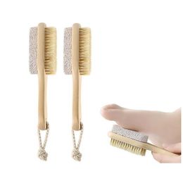 Bath Brushes Sponges Scrubbers Cleaning Natural Body Foot Exfoliating Spa Brush Double Side With Nature Pumice Stone Rra41 Drop Delive Dhkyn