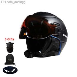 Cycling Helmets MOON Professional Half-covered Ski Helmet Safety Helmet with Goggles Integrated Protective Ski Helmet for Men and Women Q230907