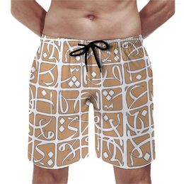 Men's Shorts Abstract Letters Gym Summer Arabic Print Casual Beach Male Sports Surf Quick Dry Printed Swimming Trunks