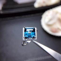 Cluster Rings Exquisite Natural Topaz Ring Fashion Blue Color Jewelry 925 Sterling Silver Square Gem Girl Birthday Gift Year