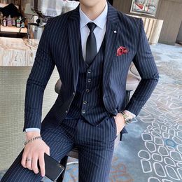 Brand Men 3 Piece Suit Jacket Pant Vest 2021 Business Slim Suits Sets Wedding Dress Mens Plaid Formal Wear Men's & Blazers289d