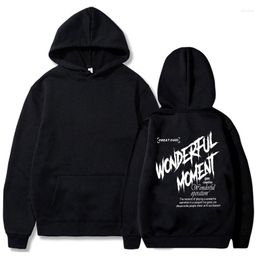 Men's Hoodies Letter WONDERFUL MOMENT Printed For Men Women Long Sleeves Streetwear American Style Back Graphic Hooded Sweatshirts