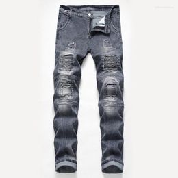 Men's Jeans Simple And Fashionable Personality Stitched Decorative Spring Autumn Style Slim Korean Elastic Pencil