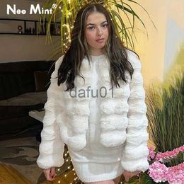 Women's Fur Faux Fur Brand 2023 Winter Fashion Puff Pom Faux Rabbit Fur Jacket Coat Women Overcoats Chic Girls Elegant Ladies Fake Fur Outerwear x0907
