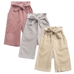Trousers Girls Spring And Autumn Brown Big Pockets Solid Bowknot Pants Leggings Daily Wear Cheerleader Clothes