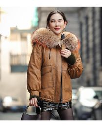 Women's Leather Jacket Real Women Down Jackets Short Sheepskin Coat Female Winter Parkas Raccoon Dog Fur Collar Abrig2023