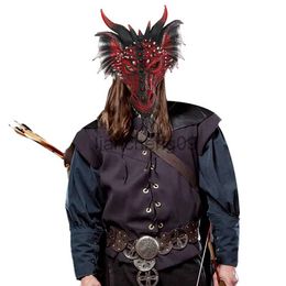 Party Masks Black and Red Dragon Mask Halloween Cosplay Half Face Mask Masquerade Carnival Demon Adult Horror Carnival Party Props x0907