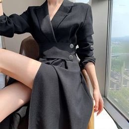 Casual Dresses Button Notch Long Slit Sexy Blazer Dress Design Korean High Street Women's Fashion Cute Elegant Office Ladies