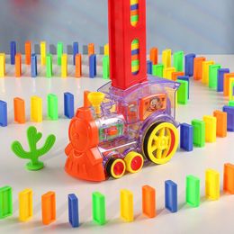 Blocks Kids Electric Domino Train Car Set Sound Light Automatic Laying Brick Colourful Dominoes Game Educational DIY Toy 230907