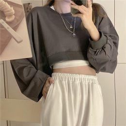 Men s Hoodies Sweatshirts MEXZT Streetwear Women Sexy Solid Cropped Oversize Loose Harajuku BF Pullovers Spring Korean Chic Casual Y2k Tops 230906