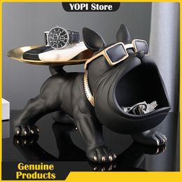 Decorative Objects Figurines Resin Dog Statue Living Room Decor Sculpture Table Tray Ornaments French Bulldog Figurine for Home Interior Desk Decoration 230906
