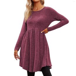 Casual Dresses Women's Solid Color Pocket Round Neck Long Sleeve Swing Cute Cocktail For Women Pregnancy Shirt Dress