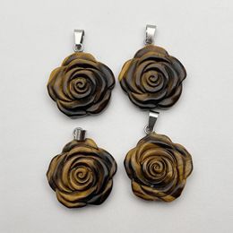 Pendant Necklaces Fashion Good Quality Natural Gem Stone Tiger Eye Carved Necklace For Jewellery Making Charm 4pc 30MM Wholesale Accessories