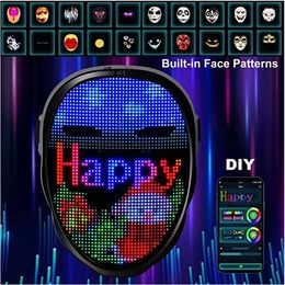 Party Masks Inductive LED Luminous Face mask App Control Pattern Changeable Lighting Facemask Festival Party Costume Props Christmas Decor 230906