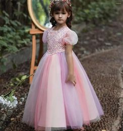 Girl Dresses Elegant Tulle Lace Printing Sequins Princess Flower Wedding Party Ball First Communion Gowns Dream Kids Gift