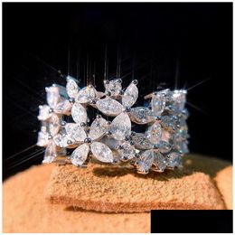 Wedding Rings 2021 New Arrival Sparkling Luxury Jewelry 925 Sterling Sier Marquise Cut Moissanite Diamond Party Women Wedding Leaf Ban Dhk3O