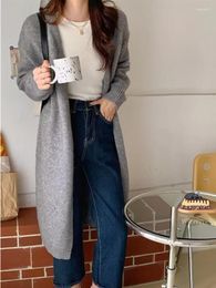 Women's Knits Mid Length Cardigan Women Autumn Winter Fashion Vintage Long Sleeve Sweater Casual Loose Solid Knitted Clothings Coat