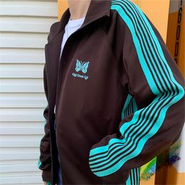 Mens Jackets Girls Dont Cry AWGE Needles Jacket Men Women Top Quality Striped Butterfly Embroidery AWGE Jackets Streetwear Needles AWGE Coat 230906