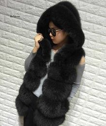 Women's Fur Faux Fur Winter Faux Fur Vest Casual Outerwear Female Solid Fake Fox Fur Hooded Sleeveless Overcoats for Lady Fashion Fur Vest Femme x0907