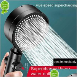 Bathroom Shower Heads New Shower Head Water Saving Black 5 Mode Adjustable High Pressure One-Key Stop Mas Eco Bathroom Accessories Dro Dhmla