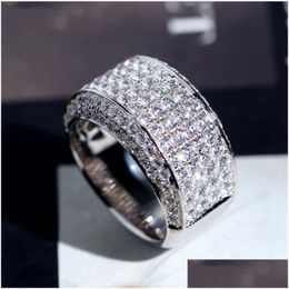 Wedding Rings Sparkling Luxury Jewellery Infinite Gem 925 Sterling Sier Pave White Topaz Cz Diamond 18K Gold Plated Wedding Band Ring Fo Dhmwm