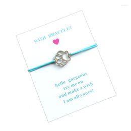 Charm Bracelets 10pcs/lot Wish Card Bracelet Stainless Steel Love Dog Prints Adjustable Friendship Cord For Women Girls