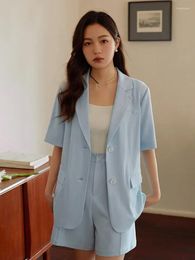 Women's Two Piece Pants Short Women Blazer Jacket Notched Lapel Single Breasted Casual Coat Summer Chic Clothes Jaqueta Feminina 2023