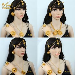 Wedding Jewelry Sets ANIID Dubai Ethiopian Flower Shape Plated 6pcs Jewelry Sets For Women Nigerian Luxury Necklace Jewellery Set Wedding Party Gifts 230906