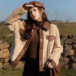 Womens Jackets Winter Jacket Art Retro Polo Collar Imitation Lamb Wool Temperament Loose Short Coat 230906