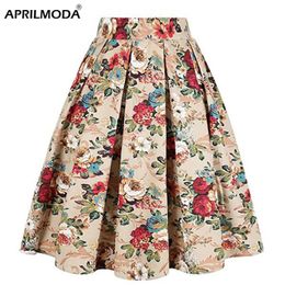 Skirts Summer French Style Women Short Vintage Pleated High Waist Floral Print Jupe Longo Elegant Ladies Office 50s Midi Tunic 230906