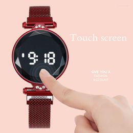 Wristwatches 2023 Women Watches Fashion White Numbers Touch Screen Led Digital Mesh Band Magnetic Buckle Electronic Watch