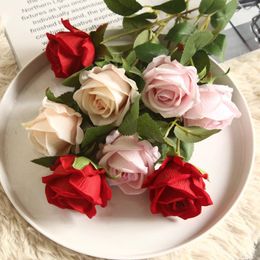 Decorative Flowers 51cm Flannel Roses Artificial For Christmas Home Wedding Bridal Decoration Accessories Scrapbook Diy Wreath Gifts Tools