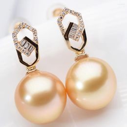 Stud Earrings MADALENA SARARA 10-11mm Saltwater Pearl Women 18K Gold Rhombic Dangle Style Natural Southsea