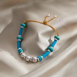 Charm Bracelets Vintage Fashion Natural Turquoise Stainless Steel Bracelet Exquisite Pearl Bangles High Quality Jewellery Accessories